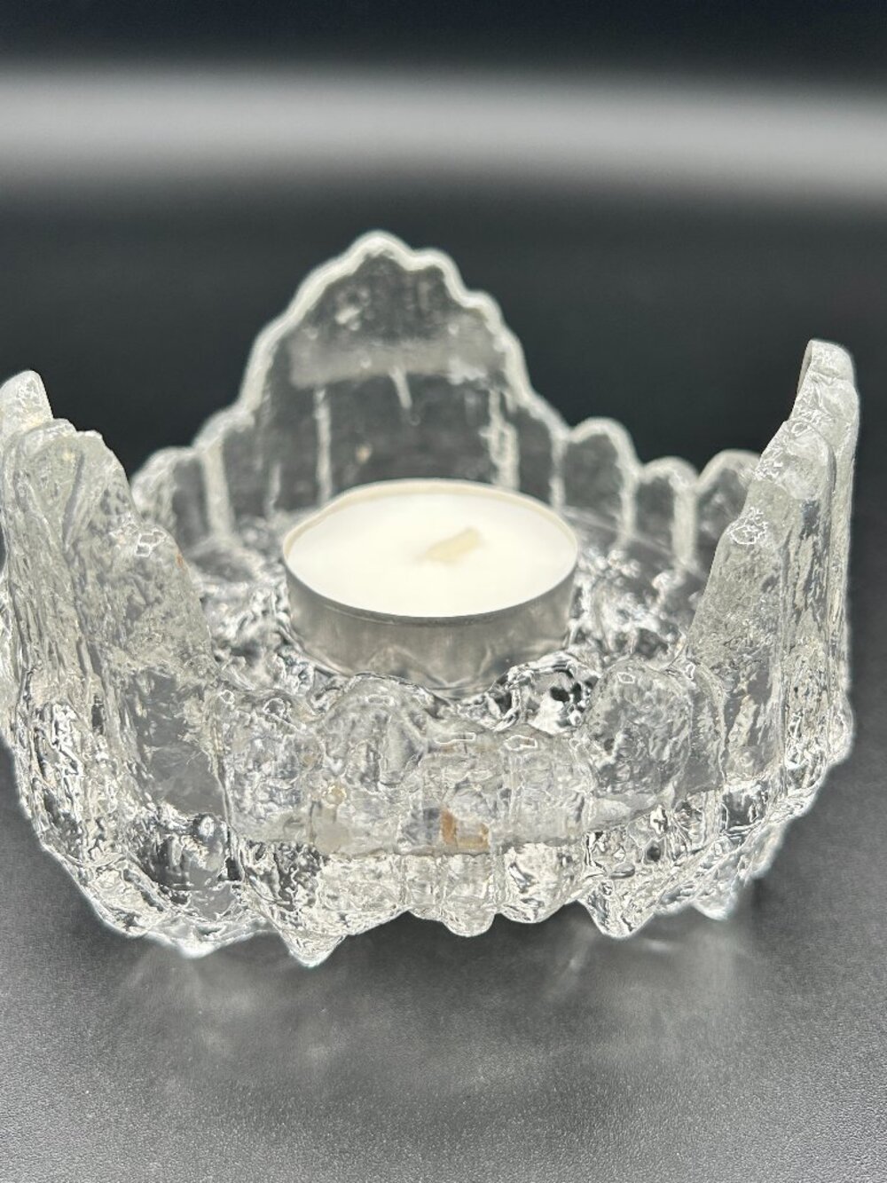 Vtg LE Smith Iceberg Abstract Glass Candle Holder Reversible Tapers or Tealight